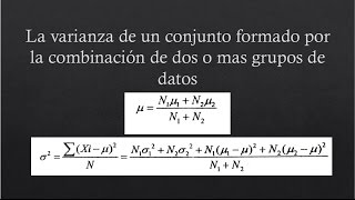 ESTADISTICA  varianza de un conjunto formado por la combinancion de dos grupos de datos [upl. by Ledoux]