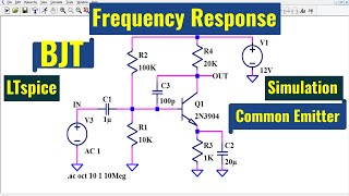 BJT CE Frequency Response Simulation  bandwidth of BJT CE Amplifier in ltspice [upl. by Osrick]