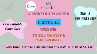 Create an Easy Monthly Planner Printable With Me To Sell On Etsy and Your Website  PLR Calendars [upl. by Acirt491]