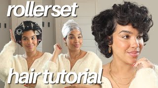 Rollerset Hair Tutorial On Short Natural Hair BEGINNER FRIENDLY  Rollerwrap Tutorial [upl. by Roz950]