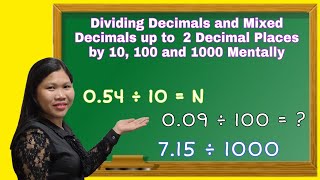 Dividing Decimals and Mixed Decimals up to 2 Decimal Places by 10 100 and 1000 Mentally [upl. by Atkinson]