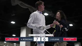 2023 Junior Olympics Cadet Mens Epee Gold Medal Final Alexander Bezrodnov vs Ian J Goldfine [upl. by Naiviv]