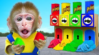 Monkey Nana play Colorful Pringles Potato Chips Machine Challenges with Ducklings  Monkey Nana [upl. by Jehoash]