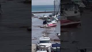 Talk about a cluster fck 😟 BoatsDocks break off Sixteen Mile Creek after a torrential downpour [upl. by Norra]