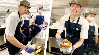 British Students try working at Korean Street Toast Stand [upl. by Hoj]