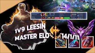 HARD 1V9 PERFECT LEESIN GAME VS KHAZIX IN MASTER ELO 25 KDA  League of Legends [upl. by Emilie]