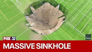 Massive sinkhole opens at soccer field in downstate Illinois [upl. by Rbma]