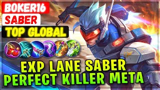 Exp Lane Saber Perfect Killer Meta  Top Global Saber  boker16  Mobile Legends Emblem And Build [upl. by Dammahom867]