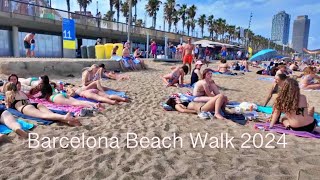 Barceloneta Beach Walking Tour 2024 [upl. by Nalepka]