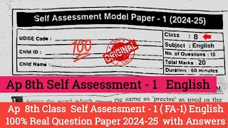 Ap 8th class Fa1 English question paper 2024 with answersAp 8th self assessment 1 English paper [upl. by Plank]