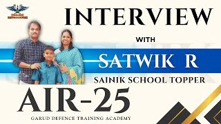 Interview with SAINIK SCHOOL EXAM Topper  AIR 25  TN Rank 1  AISSEE 24  Class 6  SATWIK R [upl. by Vanderhoek199]