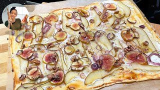 Flammkuchen mit Ziegenkäse Feigen Birnen Wallnüssen und Honig [upl. by Narud96]