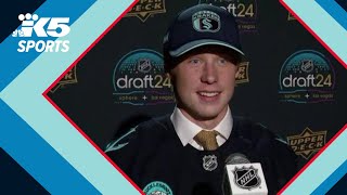 Berkly Catton discusses being Seattle Krakens first 2024 NHL Draft pick [upl. by Naryk]