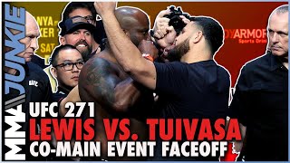 Derrick Lewis Tai Tuivasa get up close and personal at UFC 271 final faceoff [upl. by Ayim]