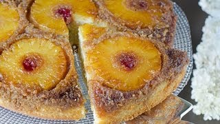 Pineapple UpsideDown Cake Doolsho Cananaas Tarte tatin à lananas كيك الأناناس المقلوب [upl. by Yentterb]