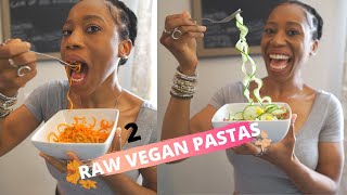 2 RAW VEGAN PASTA RECIPES  rawvegan carrotspaghetti cucumbernoodles veganrecipes [upl. by Schwab]