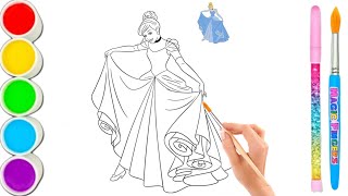 Coloring with Sticker Book Dress Up Disney Princess ArielSnow WhiteBelleCinderella [upl. by Mohandis565]