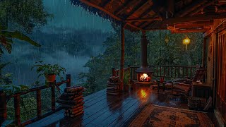 Cozy Rainy Balcony⚡Soothing Sounds of Fireplace and Thunderstorm Lulling You to Sleep Healing [upl. by Silvan]