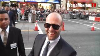 Jason Statham signs for screaming fans at Expendables 2 LA film premiere [upl. by Rebor780]