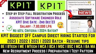 KPIT OFF Campus Recruitment Drive 2023  2022  2021 Batch  KPIT Fresher Mass Hiring  KPIT Opening [upl. by Lauri]