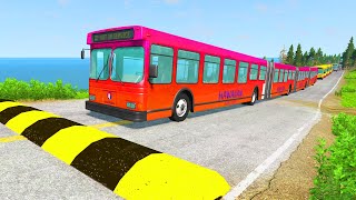 LONG BUS CITY BUS SCHOOL BUS Vs MASSIVE SPEED BUMPS  BeamNGDrive [upl. by Ykroc338]