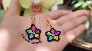 Aretes de estrellas 🌟 con chaquirasmostacillas multicolor  Beaded multicolor star earrings 🌈 [upl. by Binky]