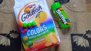 Goldfish Colors Sour Skittles Apple flavour Sandwich Crackers [upl. by Aubreir417]