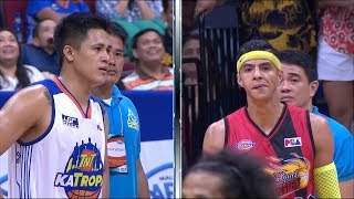 Arwind Santos and Jericho Cruz clash on the court  PBA Philippine Cup 2018 [upl. by Glarum]