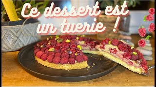 Tarte framboises pistaches sur palet breton 😍 🌸 homemade facile rapide recette jardin dessert [upl. by Evadne]