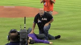 Wrestler Goldberg spears guy in purple on Legends of Wrestling Night [upl. by O'Conner]