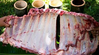 Kitchen Foods Roasted Beef Ribs Recipe Using Bamboo in the Village [upl. by Necila293]