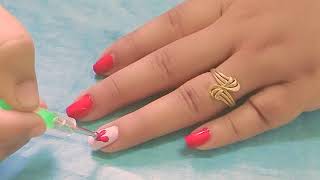 VALENTINES DAY NAIL ART Tutorial  Fan Brush amp Dotting Tool Heart Nails [upl. by Burkitt]