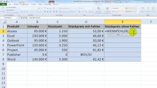 Excel Fehlerwerte durch leere Zelle ersetzen mit WENNFEHLER [upl. by Nodlew]