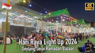 4K 🇸🇬 Hari Raya Light Up 2024  Geylang Serai Ramadan Bazaar ShineWalkingTour [upl. by Laucsap843]