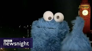 Sesame Streets Cookie Monster gets the last word  BBC Newsnight [upl. by Aetnuahs519]