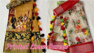 Latest pure printed linen sarees with kalamkari and floral print siri designers [upl. by Neeluj966]