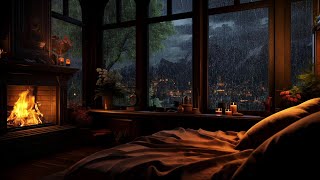 Rainy Night on a Mountain Retreat with Crackling Fireplace amp Thunder for Sleeping [upl. by Godbeare]