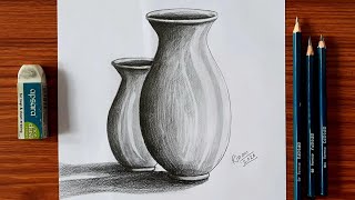 Still Life Drawing Step By Step  Pencil Shading Process of Pots  Pencil Drawing For Beginners [upl. by Irahc]