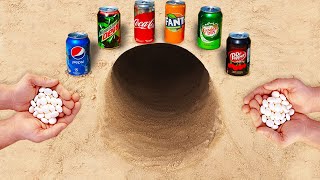 Experiment  Pepsi Fanta Coca Cola Canada Dry Dr Pepper vs Mentos in Hole [upl. by Iong]