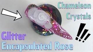 Encapsulated Rose Glitter and Crystals  Acrylic Nail Art  Nail Sugar [upl. by Edy]