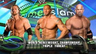 Goldberg vs Batista vs Triple H  World Heavyweight Championship WWE 2K23 [upl. by Erdman11]