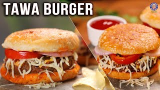 Tawa Burger Recipe  Homemade Veg Burger  Restaurant Style  Aloo Paneer Burger  Quick amp Easy [upl. by Ayila]