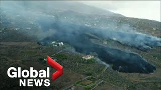 La Palma volcano Footage shows lava moving across Spains island  FULL [upl. by Nilson187]