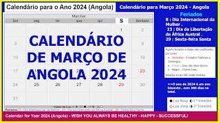 Calendário Angola Março 2024 Calendário angolano 2024Feriado em março de 2024 [upl. by Jola976]