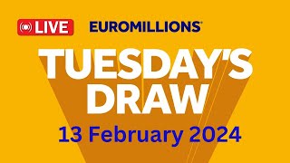 The National lottery Euromillions Draw Live Results From Tuesday 13 Feb 2024 [upl. by Ezekiel]