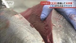 GW初日は各地大混雑 新東名SAでマグロ解体ショー（120428） [upl. by Wyler]