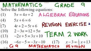 Mathematics Grade 9 Algebraic Equations exercise 2 mathszoneafricanmotives ECMATHSZONE [upl. by Ateloiv]