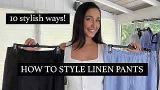 HOW TO STYLE LINEN PANTS  Stylish Outfit Ideas [upl. by Arriet649]