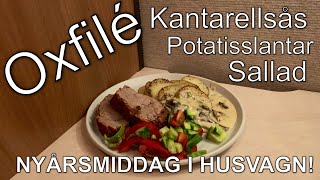 Nyårsmiddag Oxfilé potatisslantar och kantarellsås [upl. by Atinuaj]