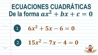 Ecuaciones cuadráticas Por factorización de la forma ax2bxc Método del aspa o tijeras [upl. by Dreyer]